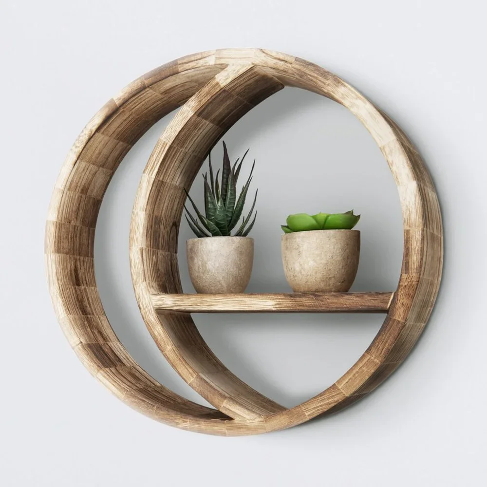 Small Round Floating Shelf with Moon Design